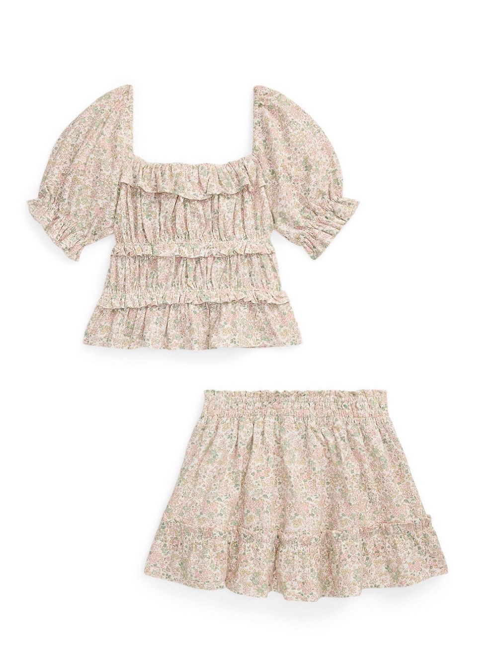 Toddler Floral Ruffle Two-Piece Set in Pink and Green